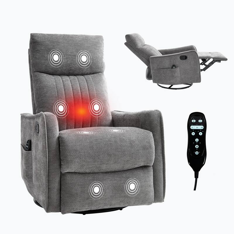 Heat Massage Manual Recliner Chair with Rocker and Swivel in Fabric for Living Room