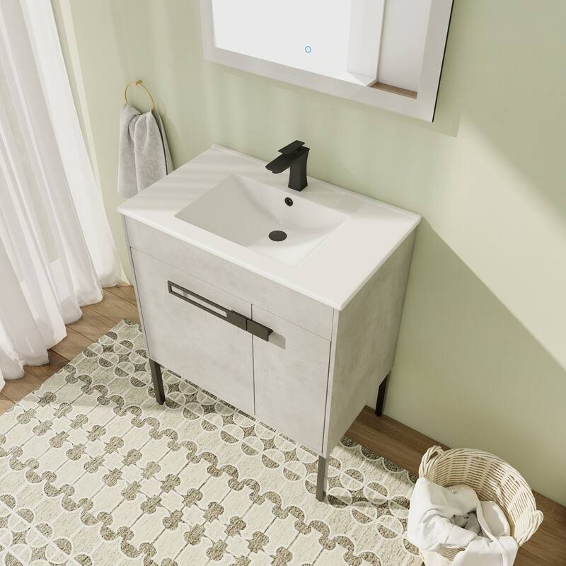 30" FreeStanding Bathroom Vanity with Sink, Floor Stand Bathroom Vanity with Soft Close Door and Adjustable shelf