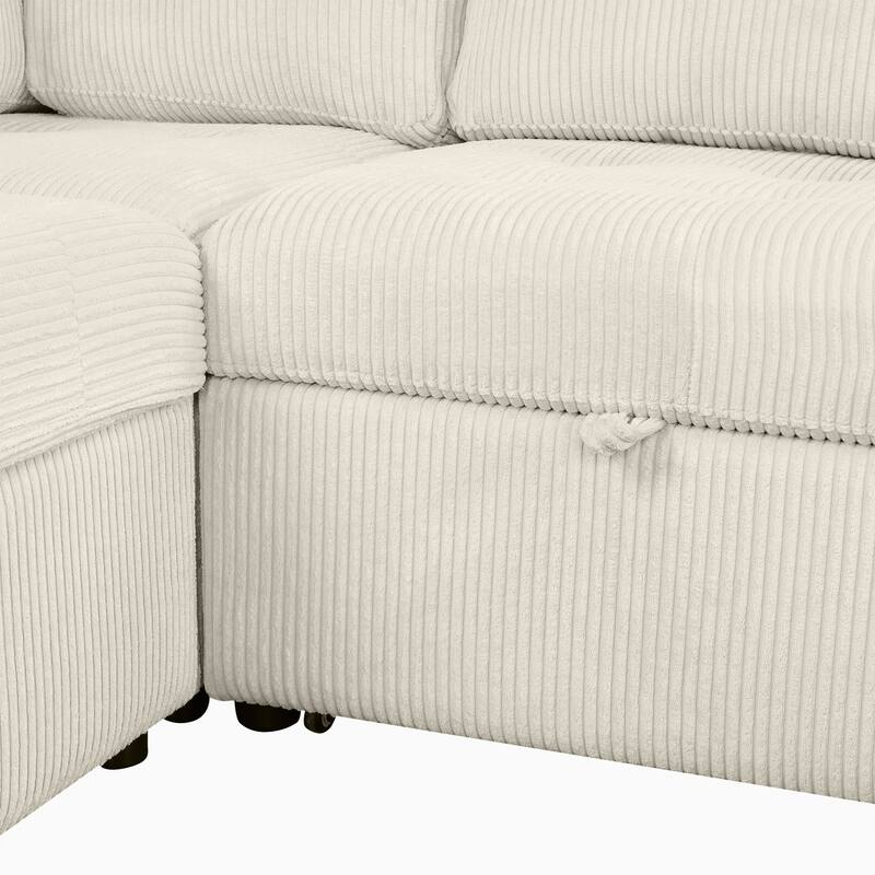 107.5" U-Shaped 5-Seater Sectional Sofa with Pull-Out Bed, Storage Chaise Lounge, USB Ports, and Power Outlets for Convenience