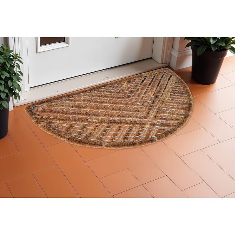 HomeRoots 18" X 30" Brown Coir Geometric Outdoor Semi Circle Door Mat - 18' X '30 - 18' X '30