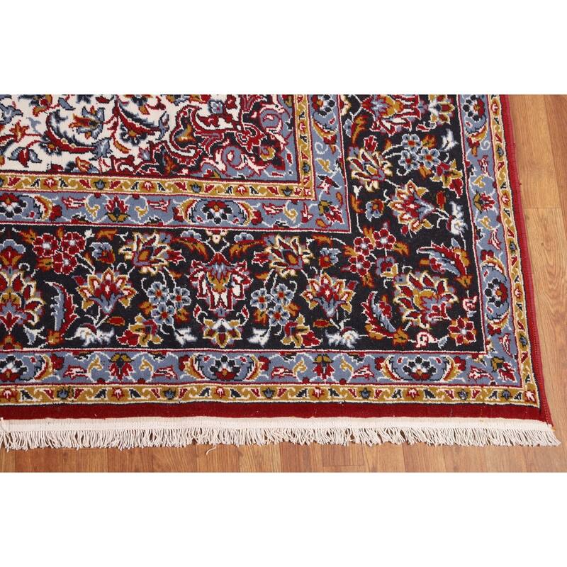 Medallion Kashan Turkish Area Rug Red Machine Made Floral Carpet - 9'9" x 12'11"