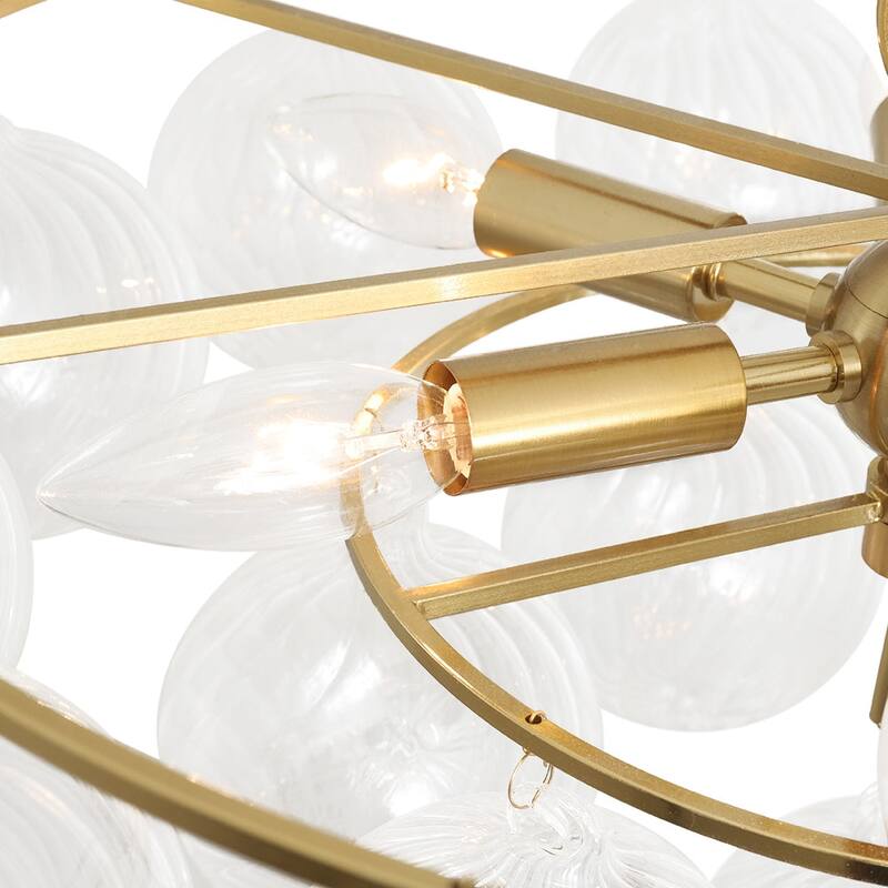 Mid-Century 6-Light Cluster Ribbed Glass Globe Bubble Chandelier