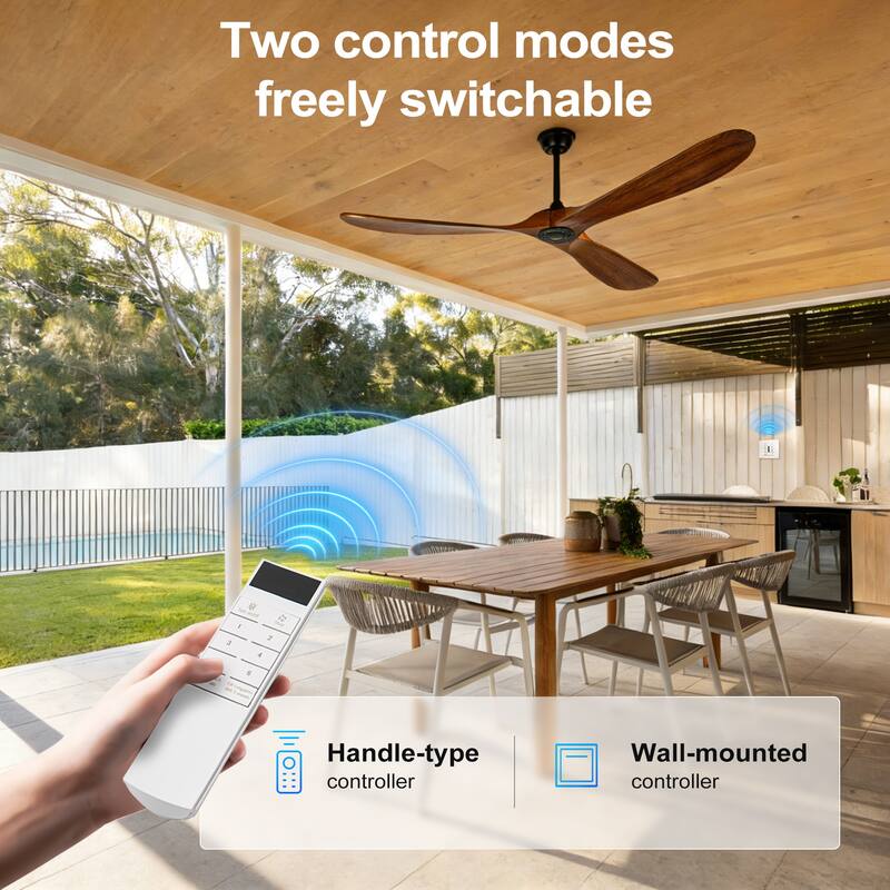 72"Large Size Solid Wood Ceiling Fan without Lights with Remote Control and Wall Switch, for Patio,Indoor,Living Room,Bedroom