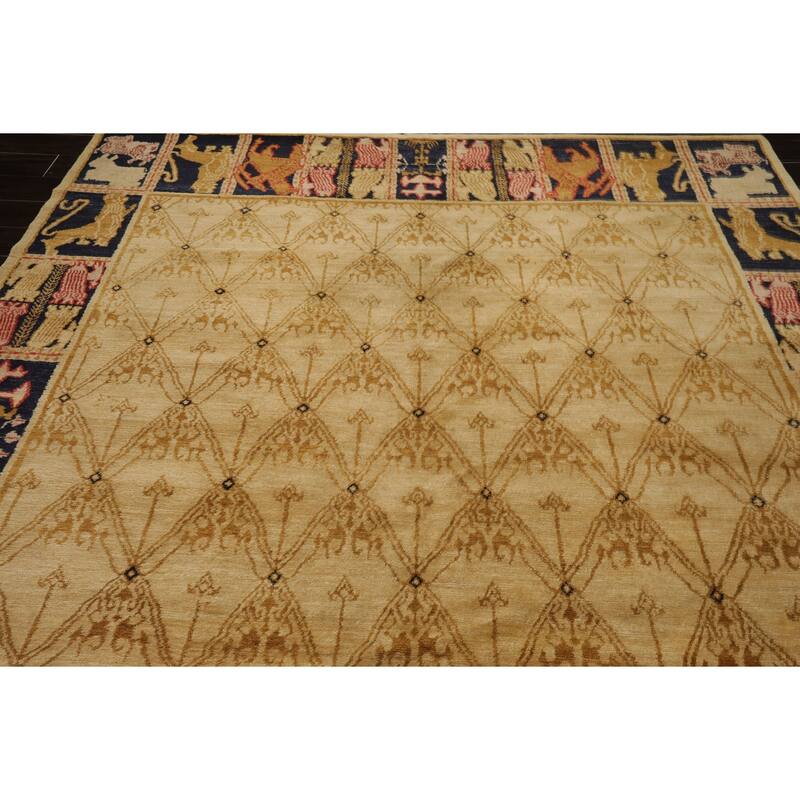 8'2''x9'10'' Hand Knotted Beige Wool Tibetan Transitional Area Rug - 8' 2'' x 9' 10''