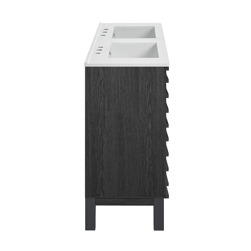 Cascade 48 In. Black Oak, Double Basin Bathroom Vanity With White, 3-Hole Ceramic Sink Top