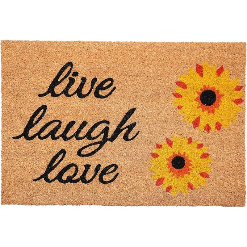 HomeRoots 24" X 36" Brown Black And Yellow Floral Live Laugh Love Outdoor Coir Door Mat - 24.00' X '36.00