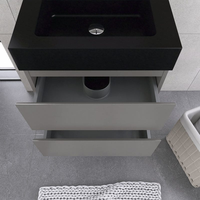 24"/30"/36" Wall-Mounted Bathroom Vanity Set with Black Integrated Quartz Sand Sink