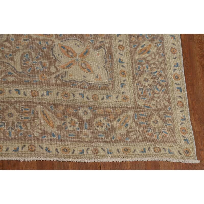 Brown Medallion Tabriz Persian Area Rug Handmade Floral Wool Carpet - 9'7"x 12'3"