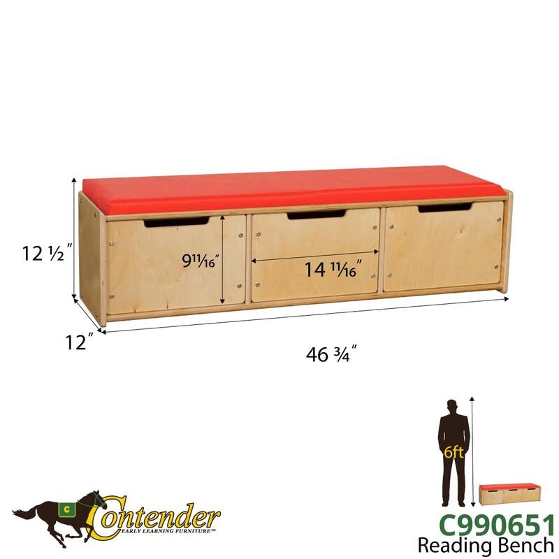 Contender Reading Bench with Drawers, Ready to Assemble Durable Birch Wood Storage Bench - 46.75"