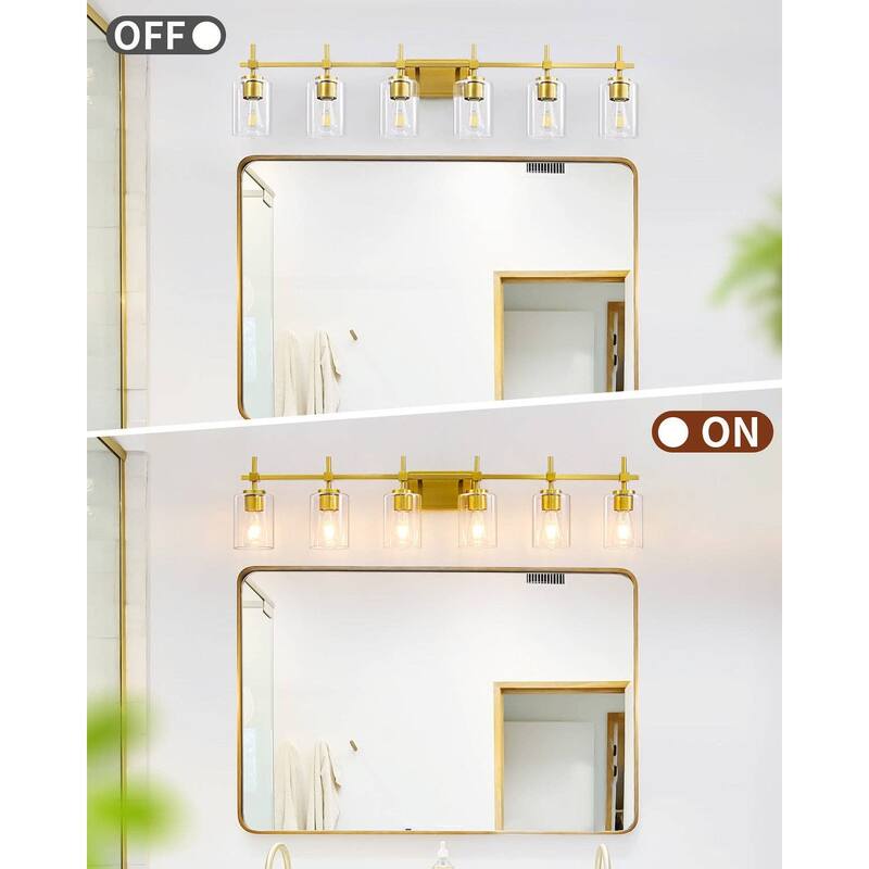 Jasper Gold Clear Glass 6-Light Bathroom Vanity Light