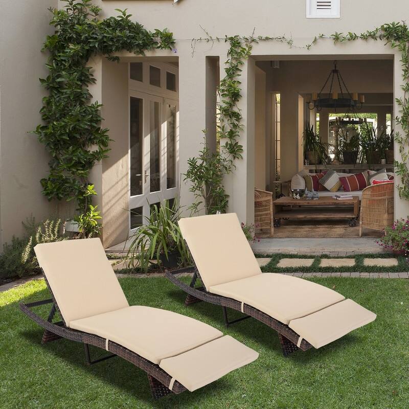 Patio Garden Single Wicker Chaise Lounge with Cushion - 1Lounge -Chair
