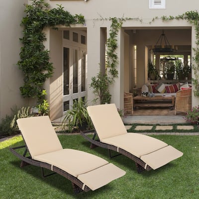 Patio Garden Single Wicker Chaise Lounge with Cushion - 1Lounge -Chair