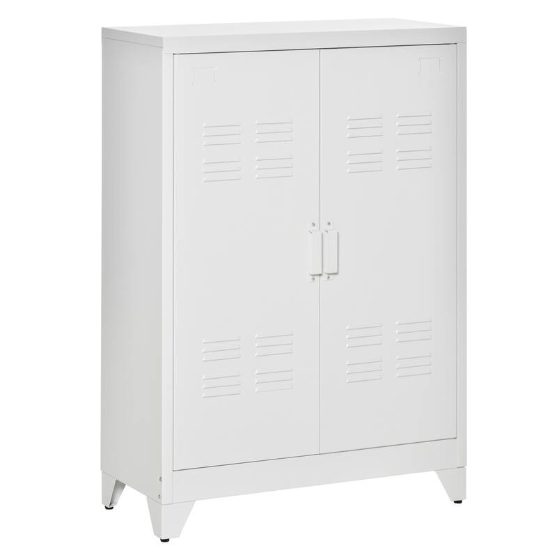 HOMCOM Industrial Style Steel Storage Cabinet, Metal Storage Organizer with 2-Tier Adjustable Shelves for Living Room or Home