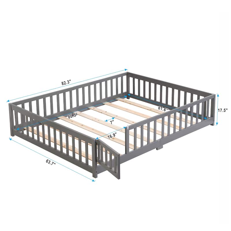 Wood Floor Bed with Door and Fence for Kids' Rooms