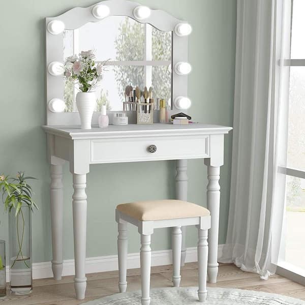 Shop White Vanity Set With Lighted Mirror Makeup Dressing