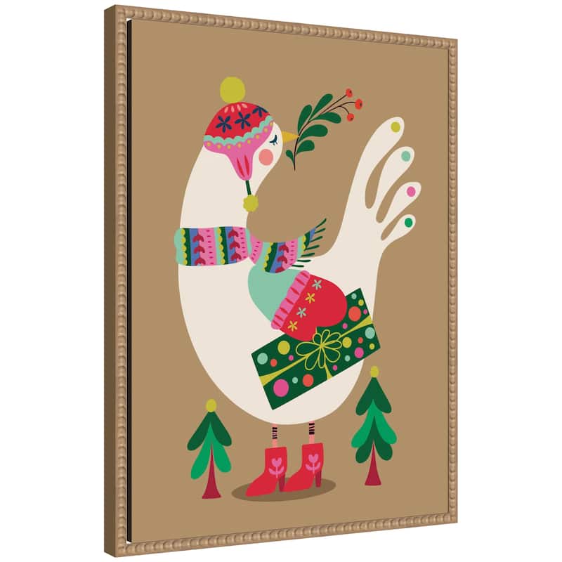 Kate and Laurel Sylvie Beaded Festive Dove Framed Canvas by Rachel Lee - 18x24