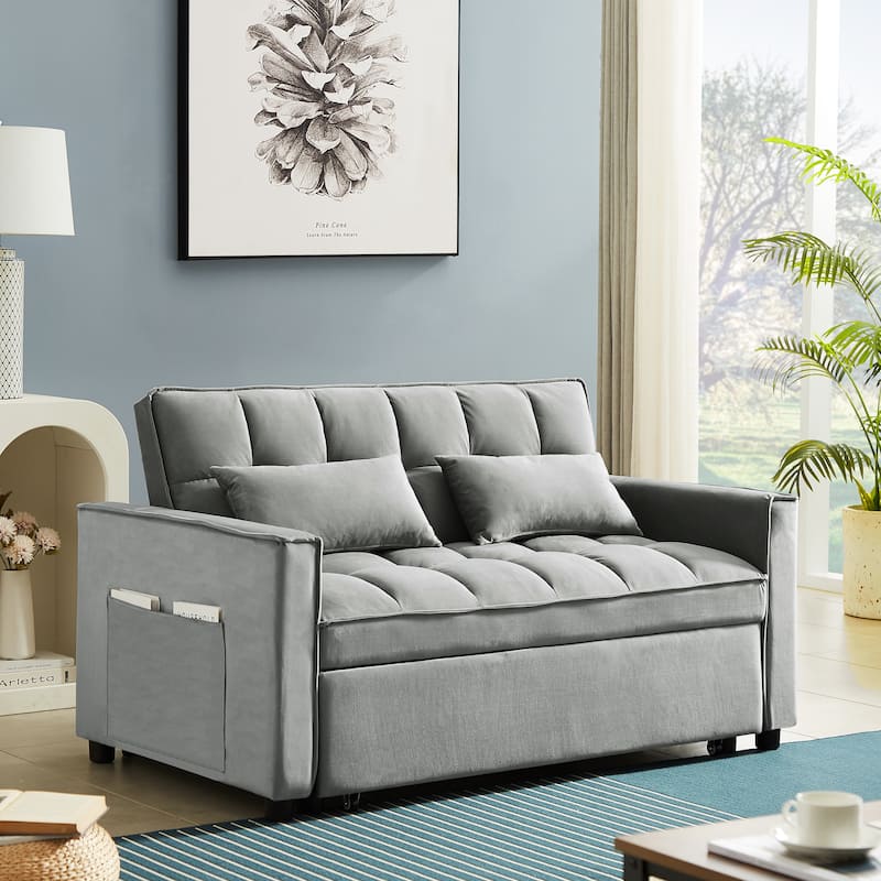 Modern Velvet Convertible Loveseat Sleeper Sofa Couch with Adjustable Backrest - Blue