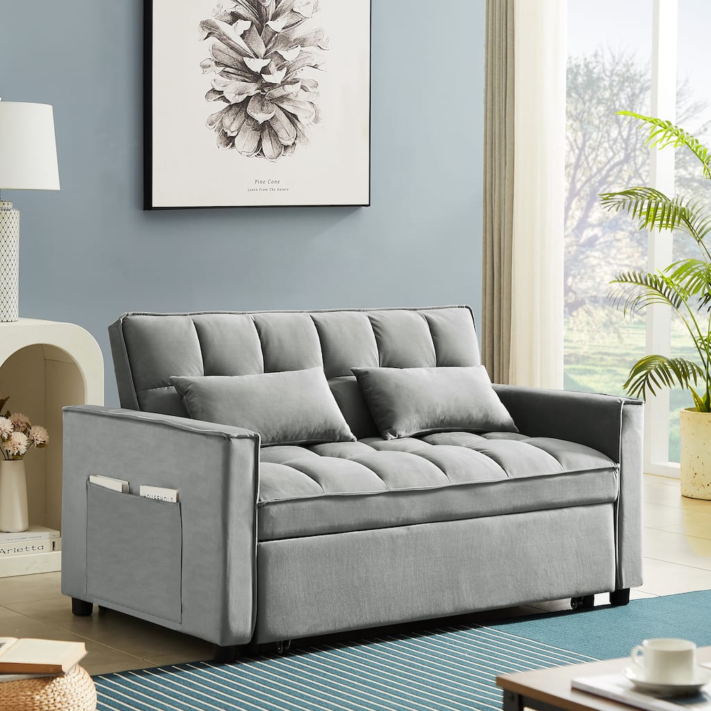 Modern Velvet Convertible Loveseat Sleeper Sofa Couch with Adjustable Backrest