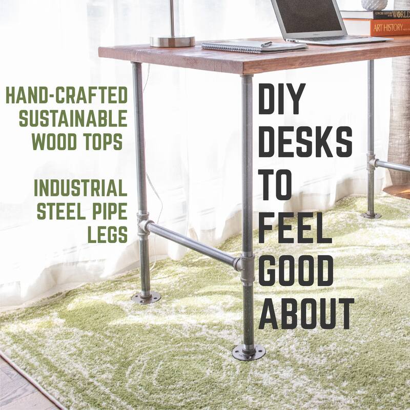 PIPE DECOR Solid Reclaimed Wood Desk with Authentic Industrial Pipe Legs