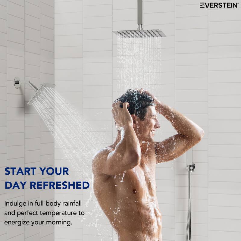 Thermostatic Shower Faucet, 12" High-Pressure Dual Showerheads System with Rough-In Valve