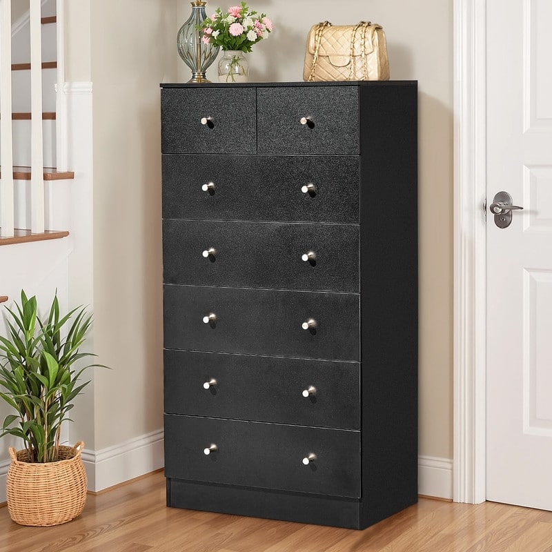 Large 7-Drawer Dresser For Bedroom And Chest Of Drawers With Sturdy Construction Wood Storage Organizer For Closet - Black