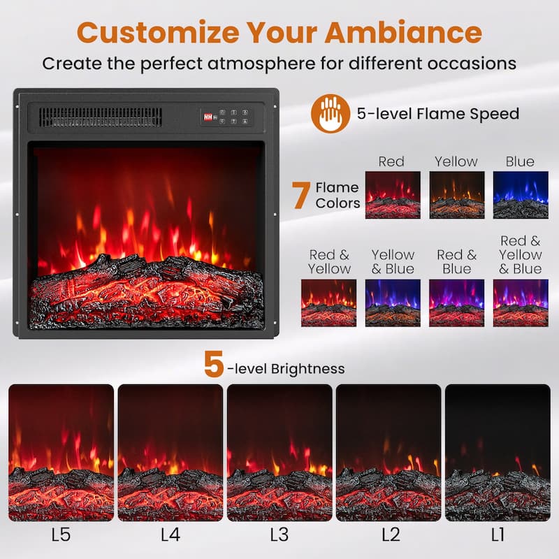 Gymax 18'' Electric Fireplace Insert 750W/1500W Fireplace Heater w/