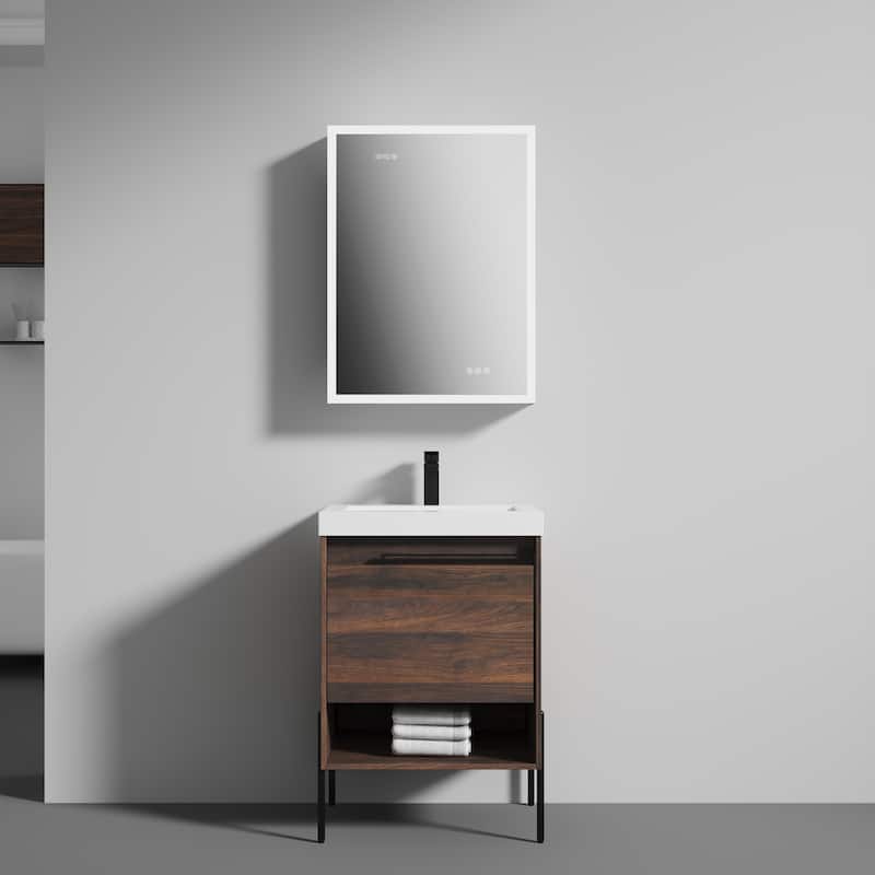 Freestanding Bathroom Vanity Set with Open Shelf & Topmounted Sink - Cali Walnut