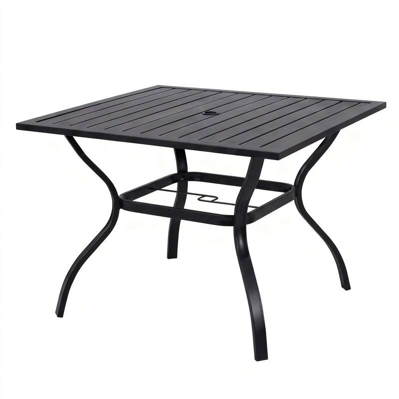 Metal Steel Slat Patio Dining Table Square Backyard Bistro Table Outdoor Furniture Garden Table
