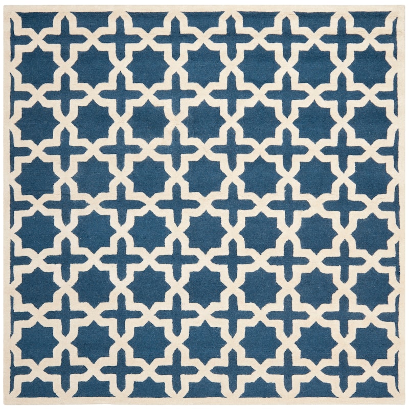 SAFAVIEH Handmade Cambridge Remedios Geometric Wool Rug - 6' Square - Navy Blue/Ivory