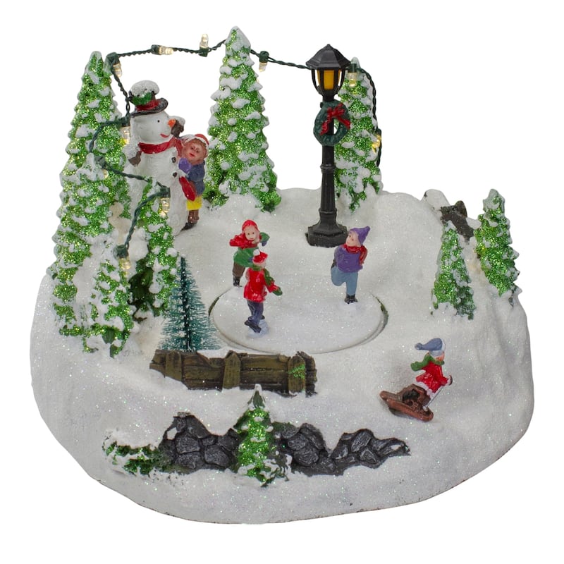 9" Animated and Musical Lighted Christmas Skating Scene with Snowman
