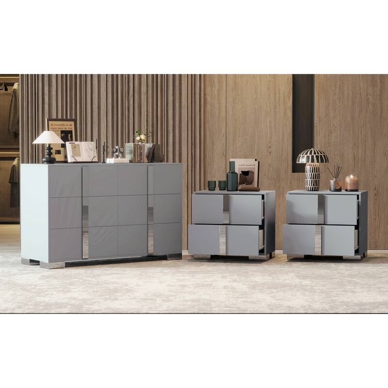 Roomfitters 3-Piece Bedroom Set, Elegant 6-Drawer Dresser and 2 Nightstands with Metal Handles