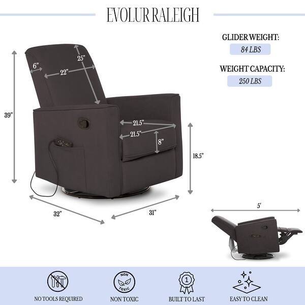 Upholstered Plush Seating Swivel Glider, Recliner, Charcoal, Greenguard Gold Certified, Modern