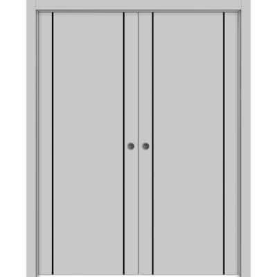 French Double Pocket Doors 36x80 Planum 0016 Grey Matte Kit Trims Rail