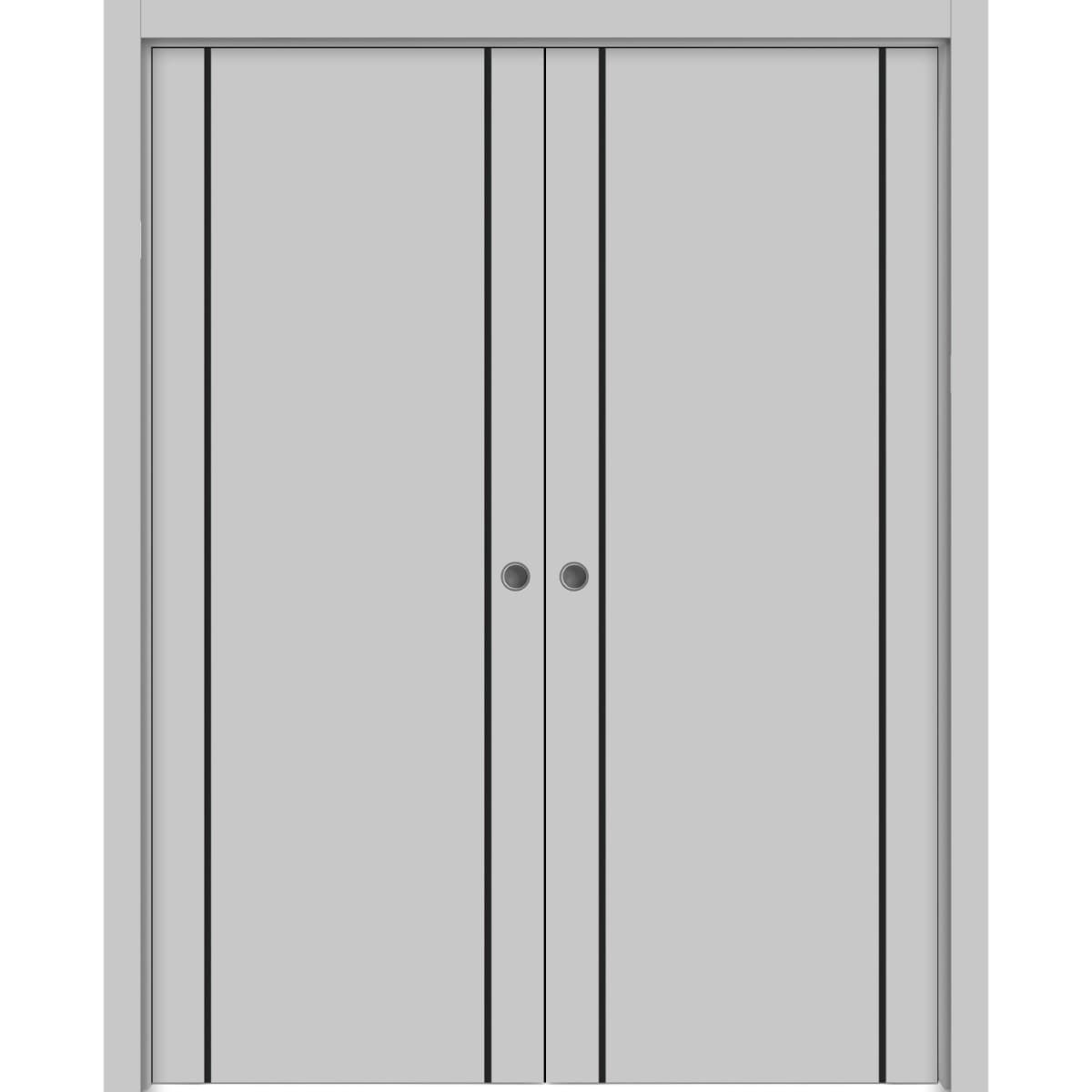 SartoDoors Planum 0016 | Interior French Doors Double French Door | Solid Wood | Hardware Set | 36x80, Grey Matte Bedroom Door