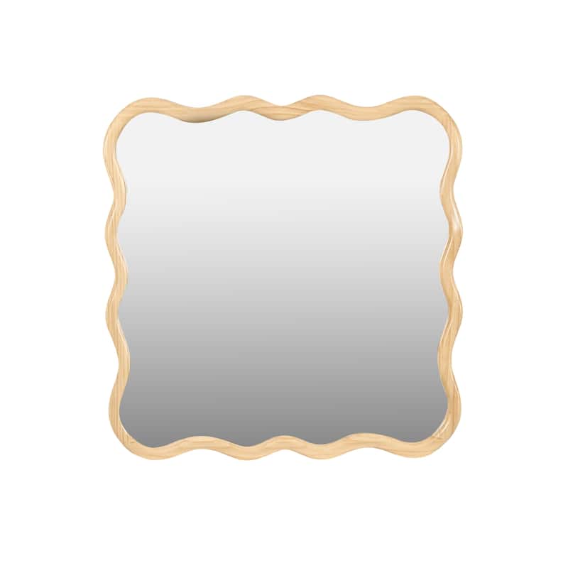 Mia Solid Wood Wavy Square Large Wall Mirror with HD Reflection and Artistic Frame Design by GDFStudio - 36" x 36"