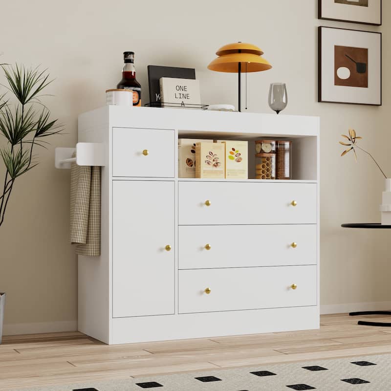 White Dresser with 4 Drawers & 1 Cabinet Double Dresser Changing Table