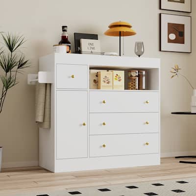 White Dresser with 4 Drawers & 1 Cabinet Double Dresser Changing Table