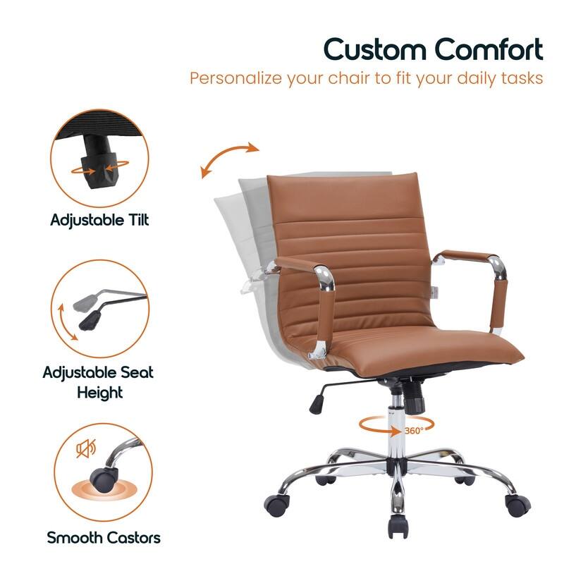 Harris Ergonomic Mid-Back Leather Office Chair with Metal Frame, Adjustable Height, Tilt Lock, and Swivel for Home Office