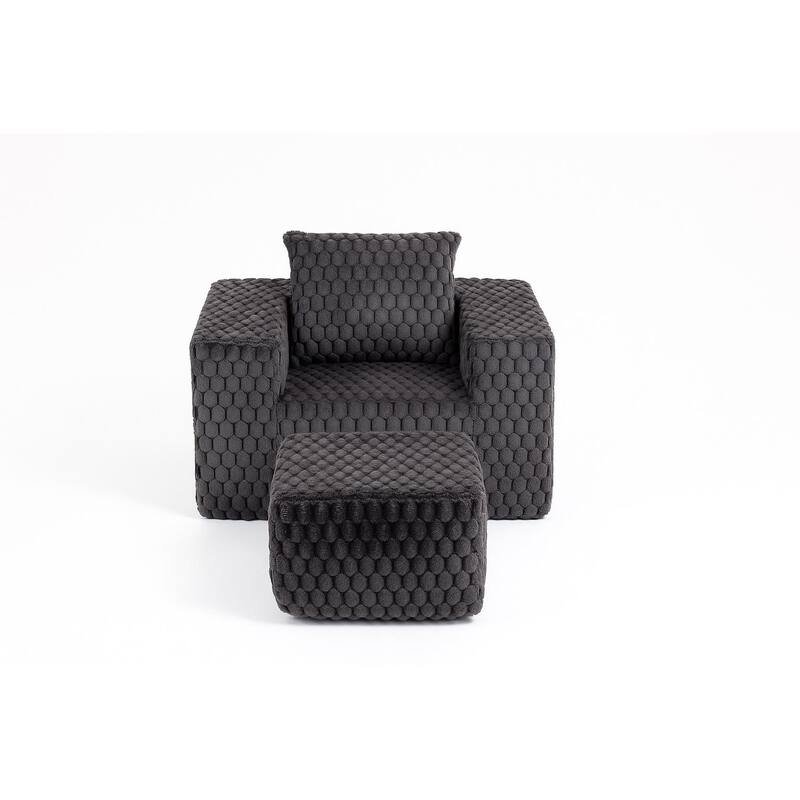 Modern All-Compressed Design Corduroy Compression Sofa With Ottoman