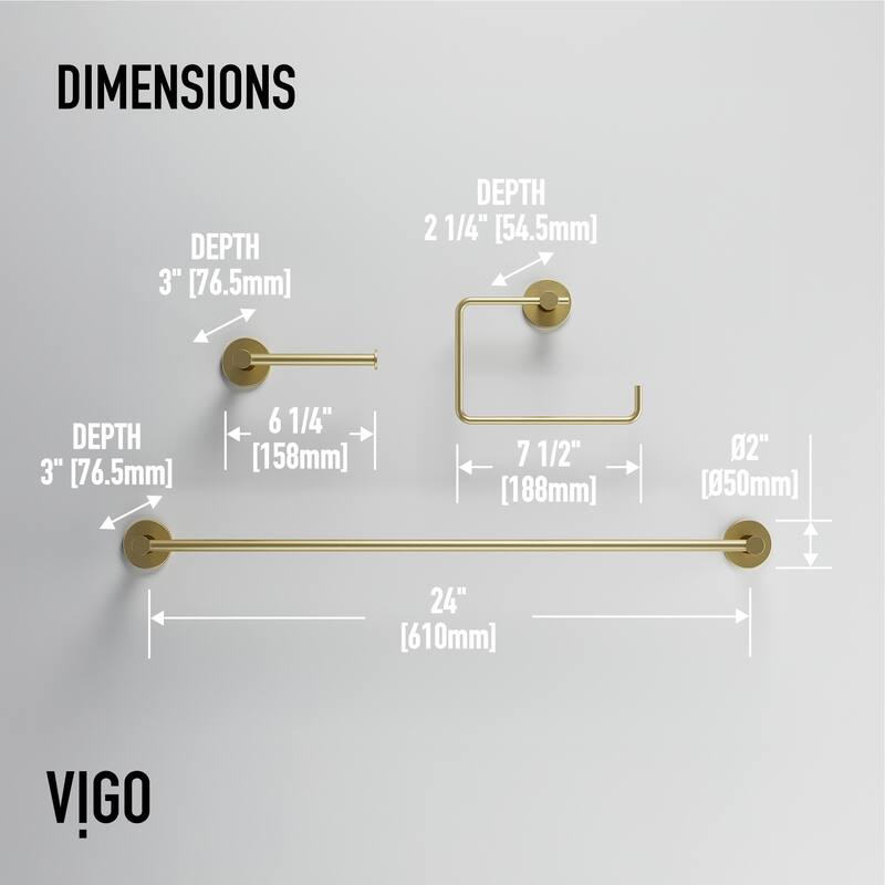 VIGO Cass 3-Piece Bathroom Hardware Accessory Set with 24 in. Towel Bar, Toilet Paper Holder, Hand Towel Holder