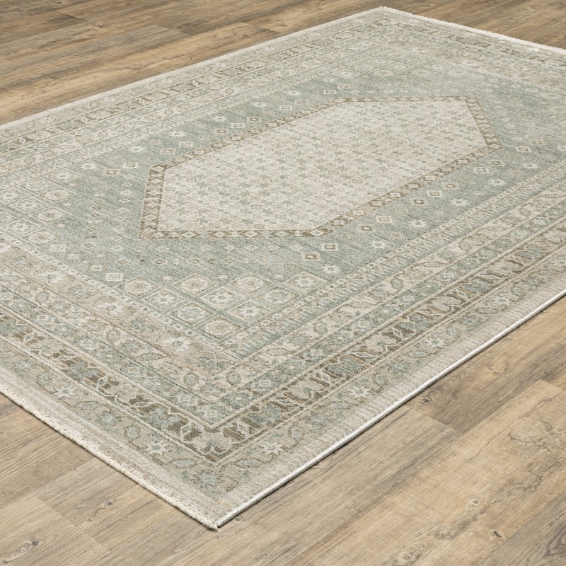 Kellan Center Medallion Beige/ Green Area Rug