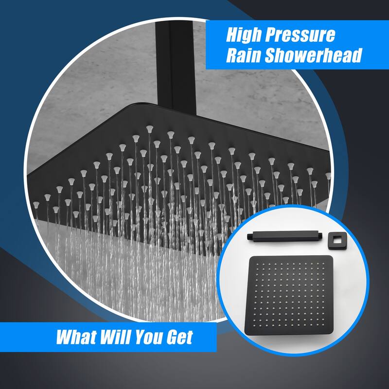 12" Square High Pressure Rain Shower Head,304 Stainless Steel Rain Shower Head