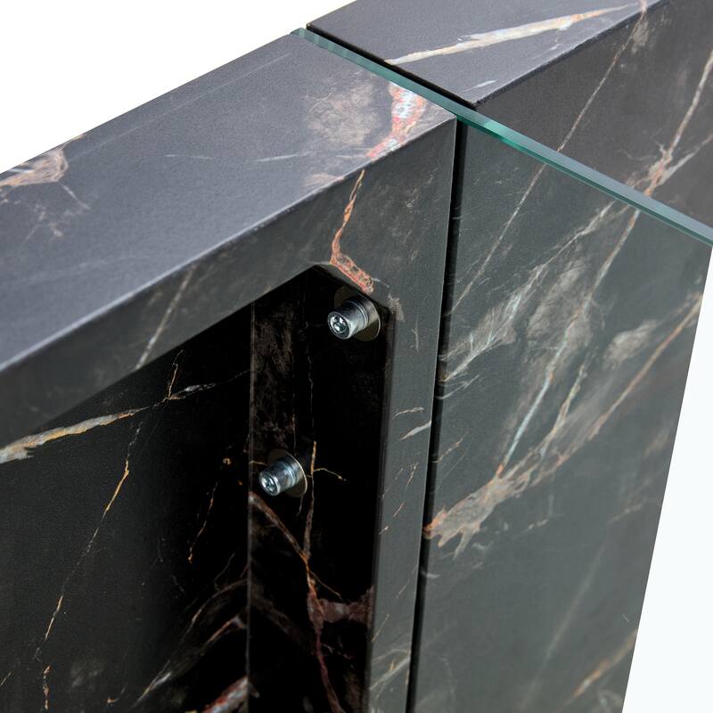 Roomfitters White Marble MDF Coffee Table with Tempered Glass Legs, Side or Display Table for Modern Living Room