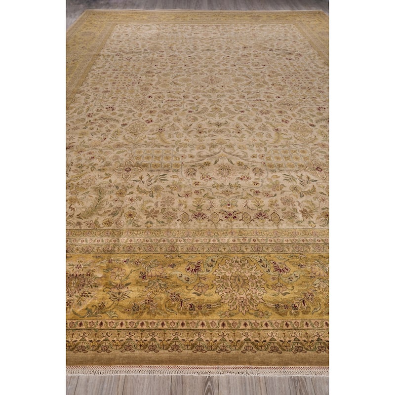 EXQUISITE RUGS ONE-OF-A-KIND Rare And Intricate Agra Hand Knotted Beige Rug - 15'1"x20'7"