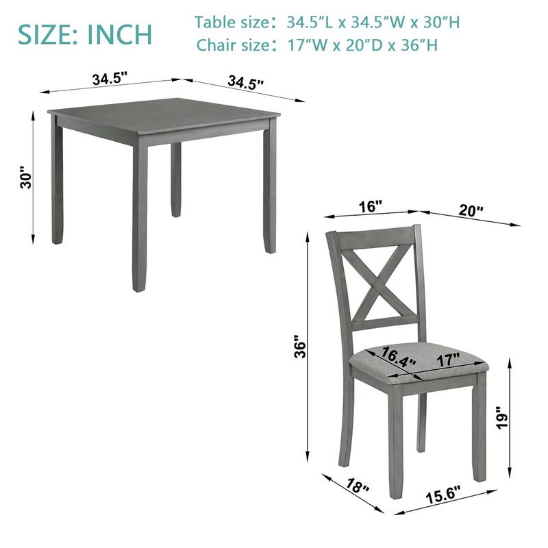 5 Piece Modern Dining Set, Square Wooden Dining Table with 4 Upholstered Chairs for Kitchen, Dining Room