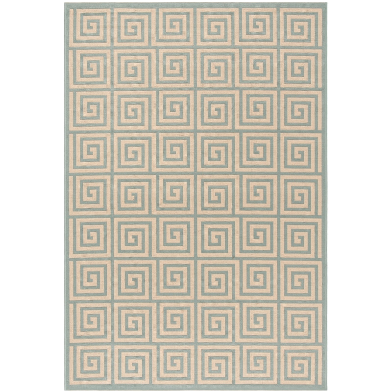 SAFAVIEH Linden Cathy Indoor/ Outdoor Waterproof Patio Backyard Rug - 5'3" x 7'6" - Cream/Aqua