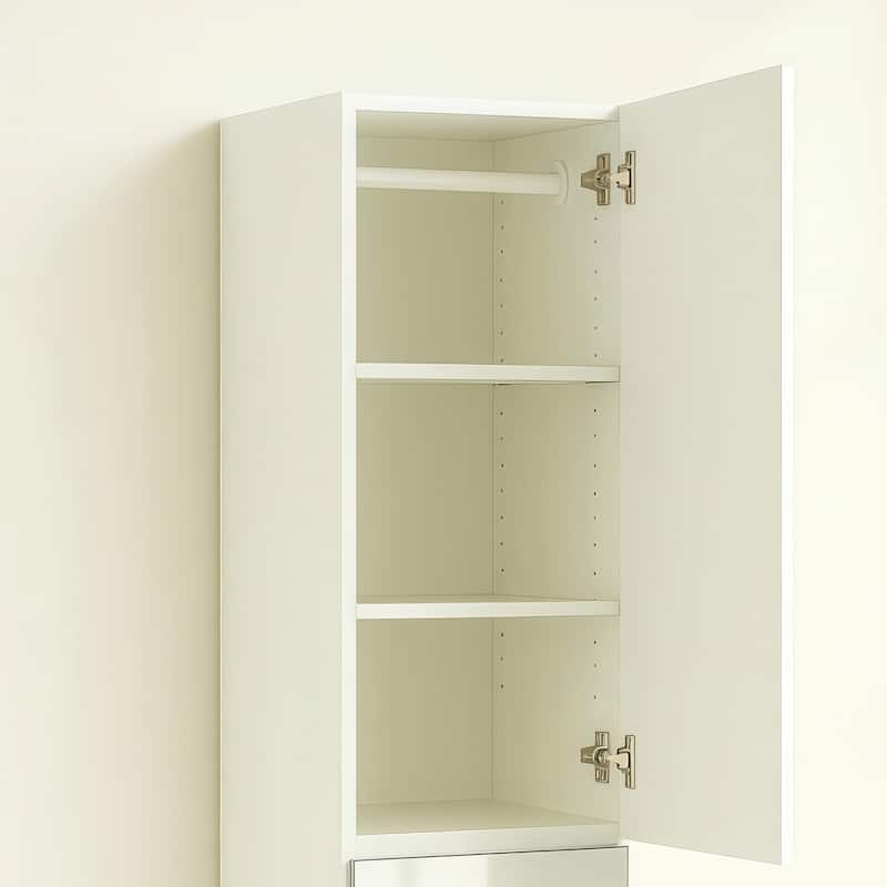 Elise Slim Modular Wood Closet Cabinet with Mirror in White - 15.7"D x 17.72"W x 70.9"H