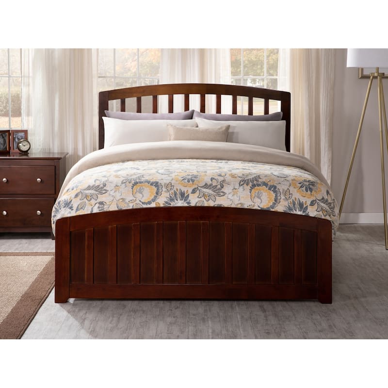 Modern Platform Bed with Footboard & USB - Low Profile Wood Bed Frame - Walnut Finish - 79.5" x 42.6"