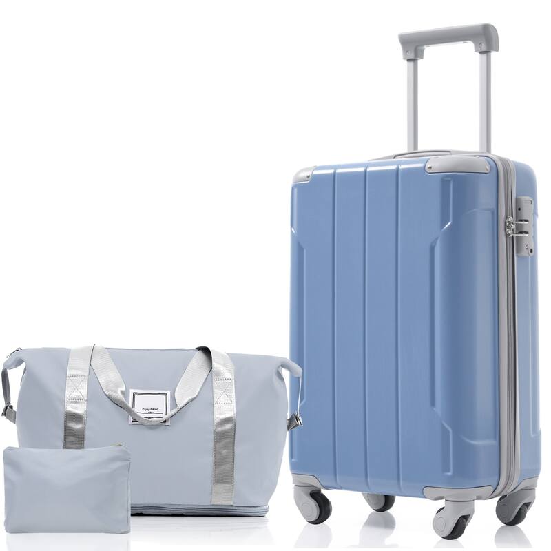 Anmytek 3 Piece Luggage Set Light Blue Hardshell Carry On with TSA Lock and Duffle Bag