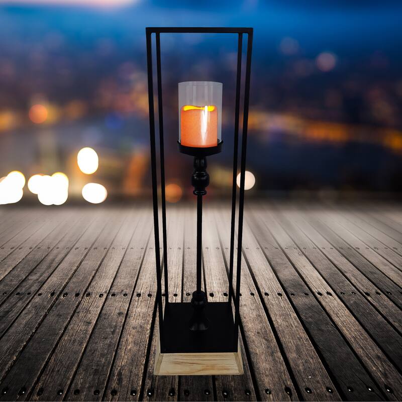 Metal and Glass Decorative Lantern with LED Candle- Large